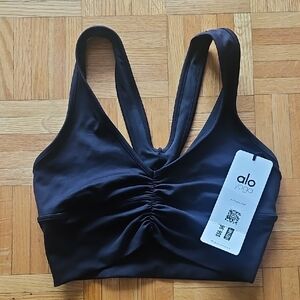 ALO Yoga Dark Sports Bra with Ruched Front